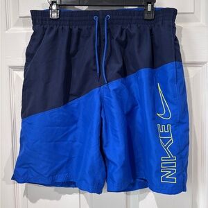 Nike Swim Shorts Mens Large Blue Mesh Lined Trunks Drawstring Back Pocket